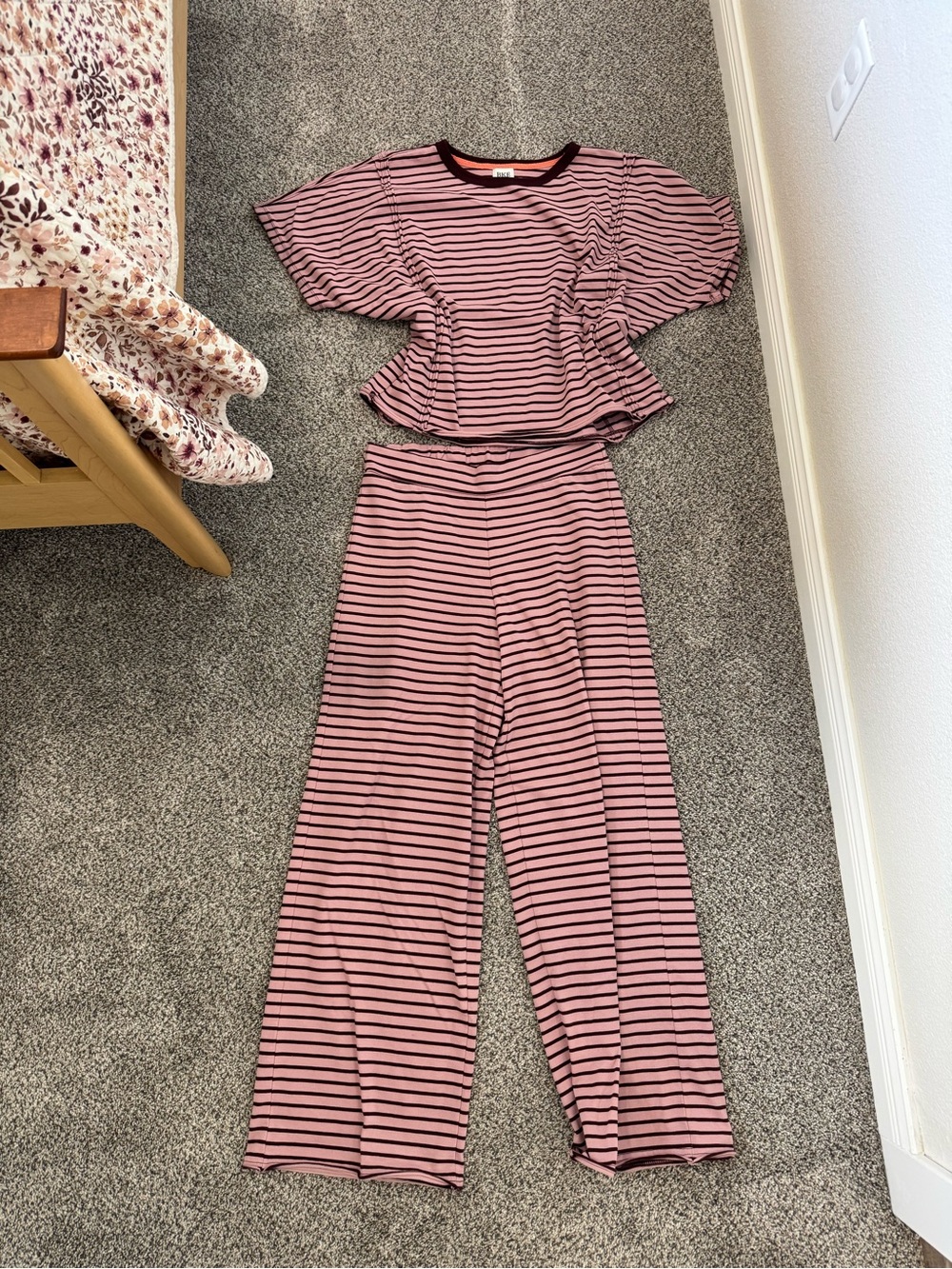 BKE Pink and Black Striped Wide-Leg Two-Piece Set